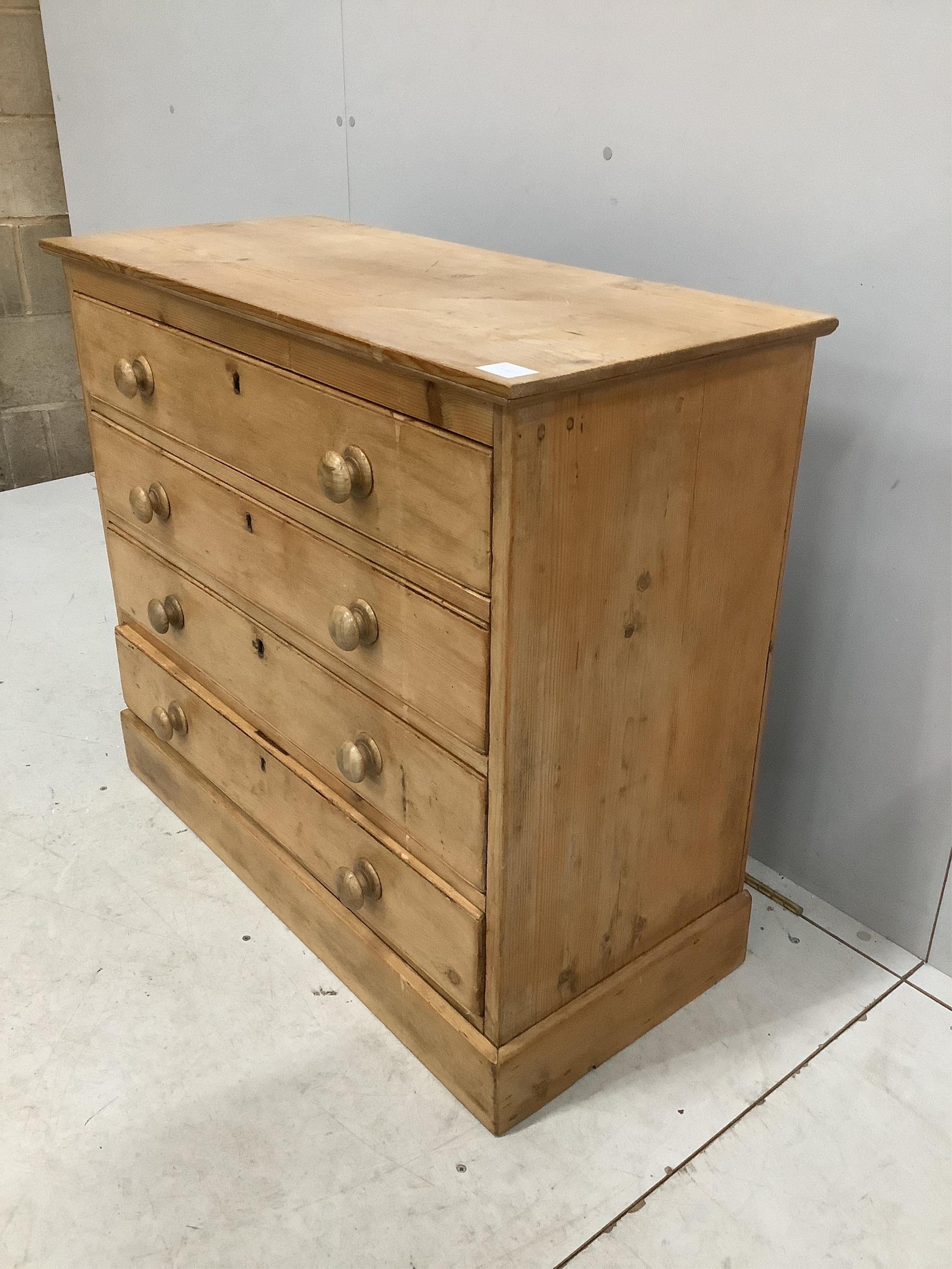 A Victorian pine four drawer chest, width 91cm, depth 41cm, height 80cm. Condition - fair